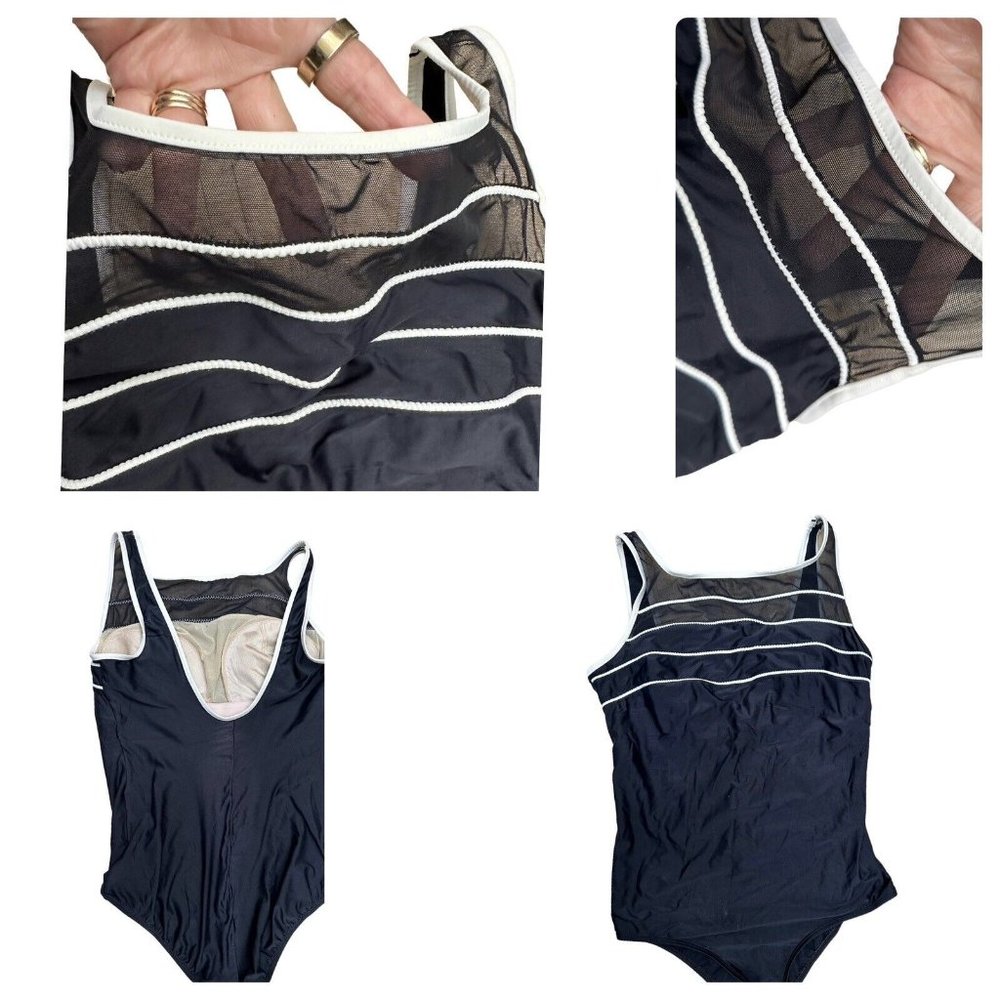 Vintage 80s Christina Mod Retro One Piece Black & White Mesh Front